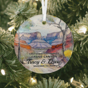 Christmas Grand Canyon Adventure Getrouwd Echtpaar Glas Ornament