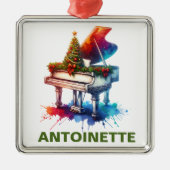 Christmas Grand Piano Custom Name Metalen Ornament (Voorkant)