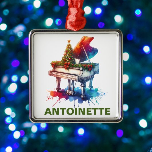 Christmas Grand Piano Custom Name Metalen Ornament