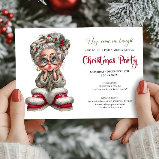 Christmas Grandma Cartoon Party Event Invitation Kaart