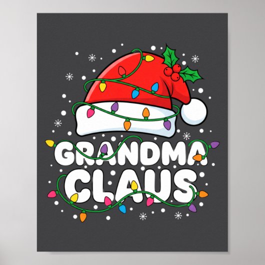 Christmas Grandma Claus Santa Hat Christmas Lights Poster (Voorkant)