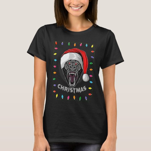 Christmas Graphic Lights Holiday Gorilla Santa T-shirt (Voorkant)