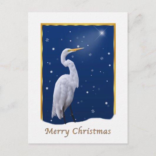 Christmas, Great Egret Bird, Religious Feestdagenkaart (Voorkant)