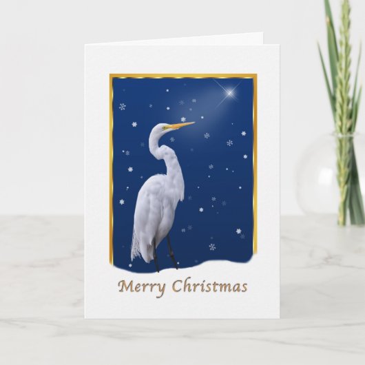 Christmas, Great Egret Bird, Star, Religious Feestdagen Kaart (Voorkant)