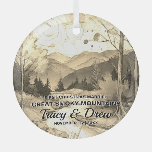 Christmas Great Smoky Mountains kunstpaar getrouwd Glas Ornament (Voorkant)