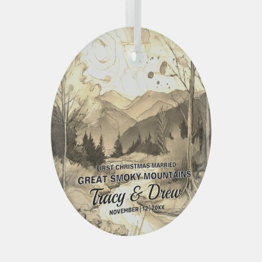 Christmas Great Smoky Mountains kunstpaar getrouwd Glas Ornament (Voorkant Rechts)