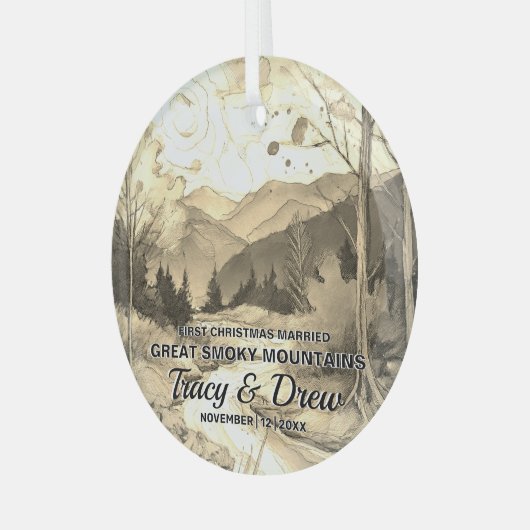 Christmas Great Smoky Mountains kunstpaar getrouwd Glas Ornament (Voorkant links)