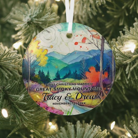 Christmas Great Smoky Mountains kunstpaar getrouwd Glas Ornament (Insitu)