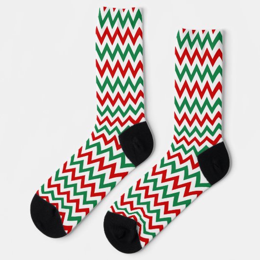 Christmas Green and Red Chevron Print Socks Sokken (Links)