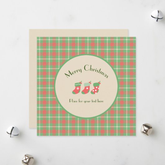 Christmas Green-based Plaid Flat Holiday Kaart (Voorkant / Achterkant in situ)