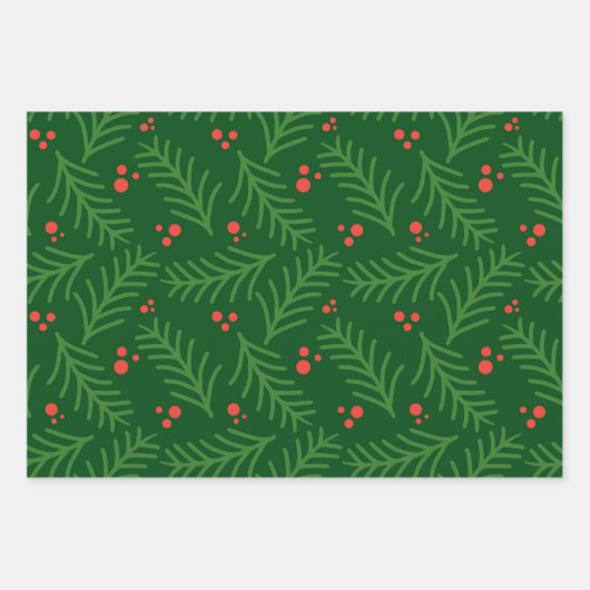 Christmas Green Berries Modern Wrapping Paper (Voorkant 2)