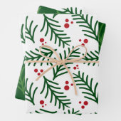 Christmas Green Berries Modern Wrapping Paper (In situ)
