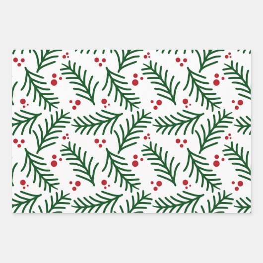 Christmas Green Berries Modern Wrapping Paper (Voorkant)