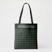 Christmas Green & Black Buffalo Plaid Custom Name Tote Bag (Voorkant)