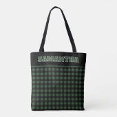 Christmas Green & Black Buffalo Plaid Custom Name Tote Bag (Achterkant)