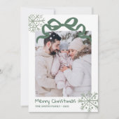 Christmas Green Bow snowflakes Photo card Kaart (Voorkant)