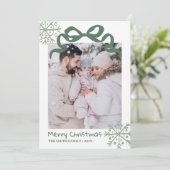 Christmas Green Bow snowflakes Photo card Kaart (Staand voorkant)