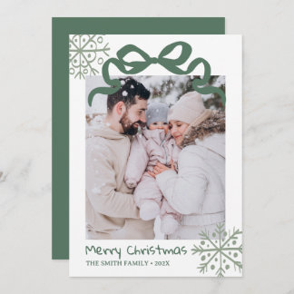 Christmas Green Bow snowflakes Photo card  Kaart