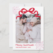 Christmas Green Bow snowflakes Photo card Kaart (Voorkant)