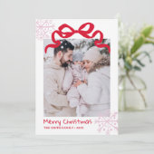 Christmas Green Bow snowflakes Photo card Kaart (Staand voorkant)
