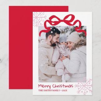 Christmas Green Bow snowflakes Photo card  Kaart