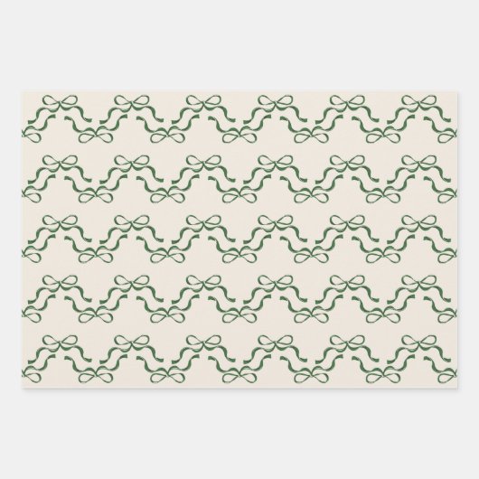 Christmas Green & Cream Moderne Vakantie Tiny Bows Inpakpapier Vel (Voorkant 3)