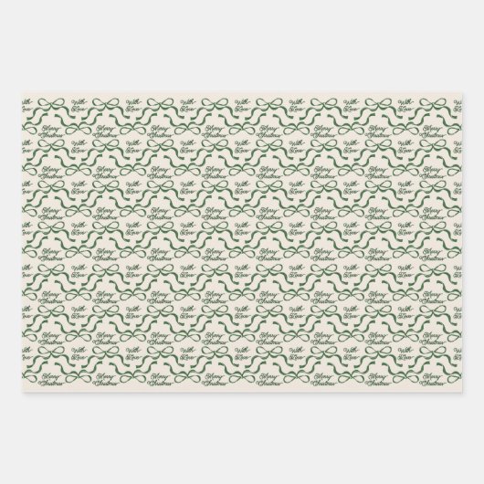 Christmas Green & Cream Moderne Vakantie Tiny Bows Inpakpapier Vel (Voorkant)