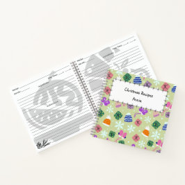 Christmas Green Doodle Pattern Monogram Recipe Notitieboek