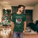 Christmas green family photo heart name father t-shirt<br><div class="desc">Green shirt. Personalize and add your own family photo. Heart shaped frame. Add your family name and year. White text.</div>