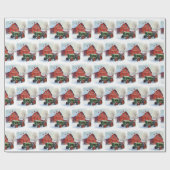 Christmas Green Farm Tractor and Red Barn Cadeaupapier (Vlak)