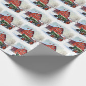 Christmas Green Farm Tractor and Red Barn Cadeaupapier (Hoek)