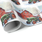 Christmas Green Farm Tractor and Red Barn Cadeaupapier (Rol Hoek)