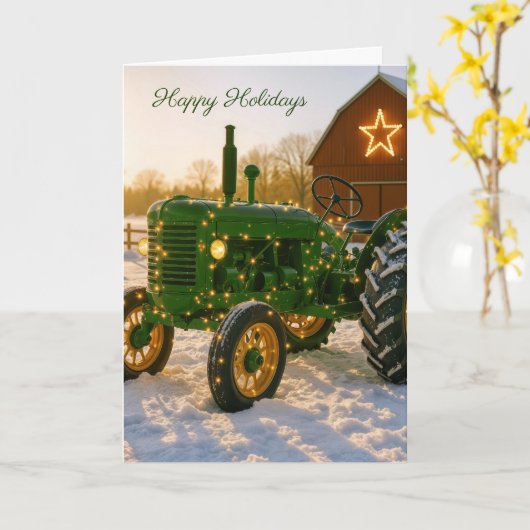 Christmas Green Farm Tractor In Snow Kaart (Gele Bloem)