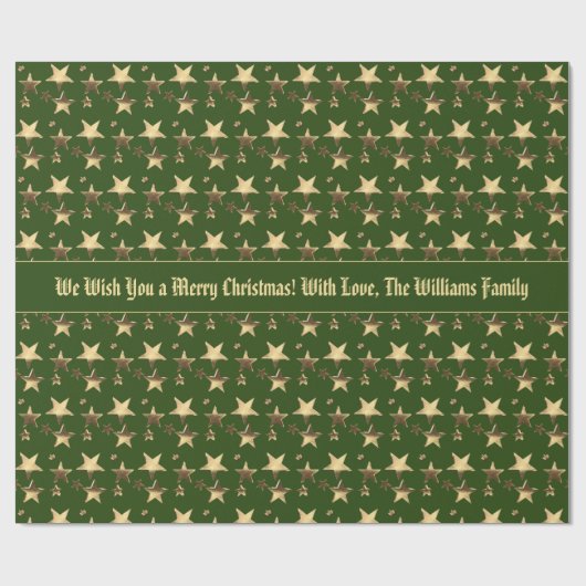 Christmas Green Faux Gold Stars Patroon Cadeaupapier (Vlak)