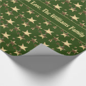 Christmas Green Faux Gold Stars Patroon Cadeaupapier (Hoek)