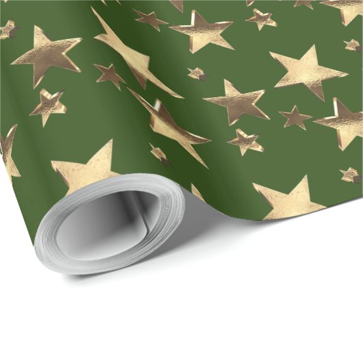 Christmas Green Faux Gold Stars Patroon Cadeaupapier (Rol Hoek)