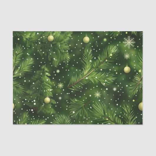 CHRISTMAS GREEN FERN BRANCHES & BALLS TISSUEPAPIER (Voorkant)