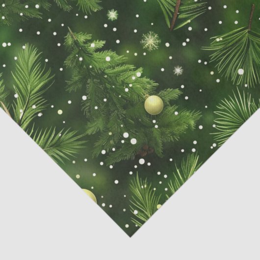 CHRISTMAS GREEN FERN BRANCHES & BALLS TISSUEPAPIER (Detail)