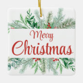 Christmas Green Floral Lijst Vrolijk Kerstfeest Keramisch Ornament (Voorkant)