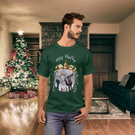 Christmas green gold bauble family photo t-shirt<br><div class="desc">Green shirt. Personalize and add your own family photo. A golden Christmas tree bauble as frame.</div>