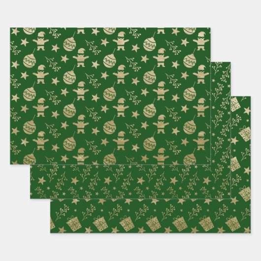 CHRISTMAS GREEN & GOLD HOLIDAY TRENATIONS INPAKPAPIER VEL (Set)