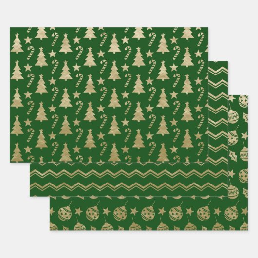 CHRISTMAS GREEN & GOLD HOLIDAY TRENATIONS INPAKPAPIER VEL (Set)