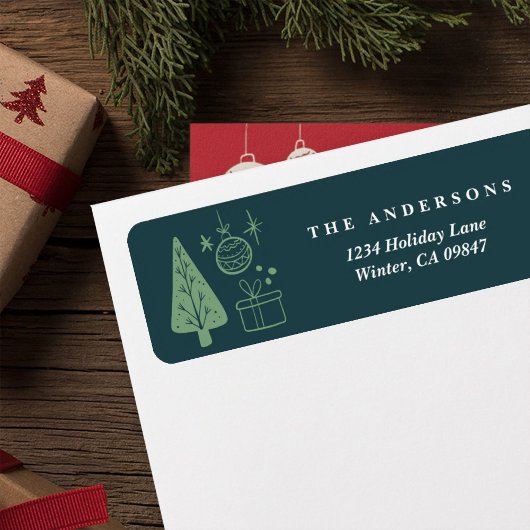 Christmas Green Hand Drawn Doodles Address Labels