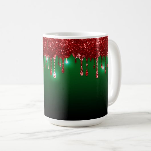 CHRISTMAS GREEN MET RODE HOLIDAY DRIP PATTERN KOFFIEMOK (Voorkant rechts)