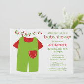 Christmas Green Outfit Boy Baby shower Invitation Kaart (Staand voorkant)