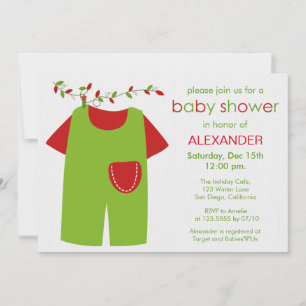 Christmas Green Outfit Boy Baby shower Invitation Kaart