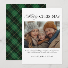 Christmas Green Plaid Family Photo Holiday Card Feestdagenkaart