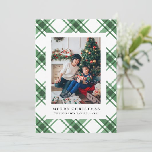 Christmas Green Plaid Flat Holiday Kaart (Staand voorkant)
