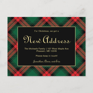 Christmas Green Plaid Nieuw Adres Vakantie Move Briefkaart