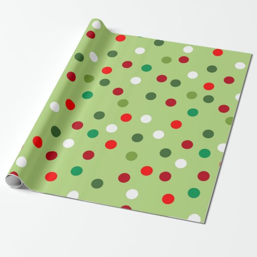 Christmas Green Rainbow Polka Dots Wrapping Paper Cadeaupapier (Uitgerold)